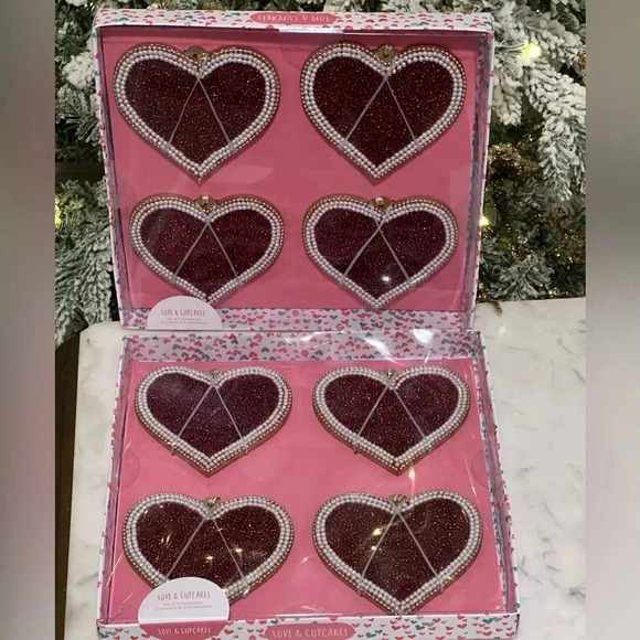 Love & Cupcakes Glitter Heart Ornaments - Set of 4 set of 2 packs total of 8 - Picture 1 of 4